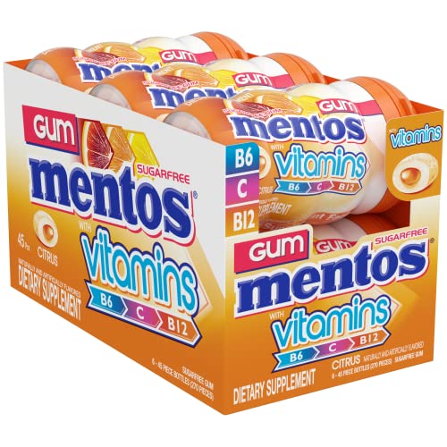 Mentos Gum with Vitamins, Sugar Free Chewing Gum with Xylitol, Citrus