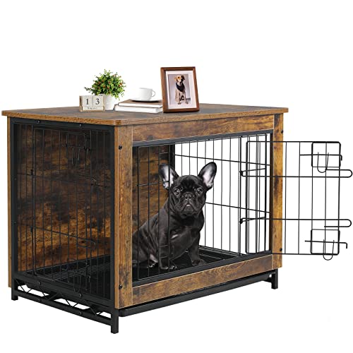 TLSUNNY Dog Crate Furniture, Wooden Side End