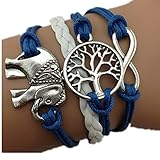 Vintage Style Blue and White Leather Rope Elephant Tree Branch Infinity Love Bracelet