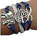 Vintage Style Blue and White Leather Rope Elephant Tree Branch Infinity Love Bracelet