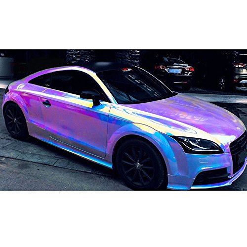 HOHO Holographic Rainbow Neo Chrome Car Vinyl Wrap Bubble Free Sticker Film 54"x20" (White) - Thumbnail 5