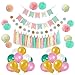 Litaus Tri-Color Birthday Decorations, Party Decorations Supplies, Happy Birthday Banner, Party Balloons, Paper Flowers for Kids Girls Birthday, 1st Birthday Girl Decorations, Birthday Party Supplies