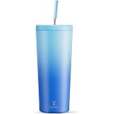 Meoky 24 oz Insulated Tumbler with Lid and Straw, Stainless Steel Vacuum Insulated Tumbler, Keeps Cold for 24 Hours, 100% Leak Proof, Fits in Car Cup Holder (Sky)