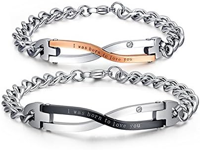 Matching Titanium Steel Bracelet Valentines Birthday Mom Father Gift for Couples Her and Him, Women Men Silver Promised Letter Bracelet, 2 Pack