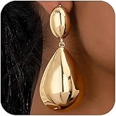 Chunky Gold Silver Teardrop Dangling Earring for Women, Large Retro Hammered Double Water Drop Dangle Earrings Fashion Hip Hop Party Prom Jewelry Gift