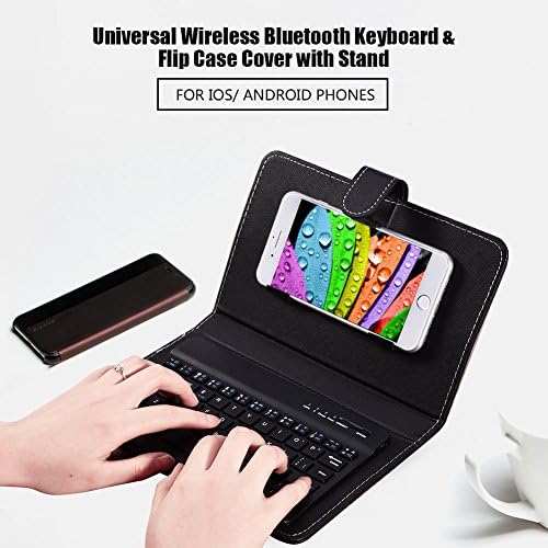 VBESTLIFE Clavier sans Fil Universel 2-en-1, Kit Clavier de Bluetooth avec Etui en Cuir PU et Le Support pour Les Téléphones iOS/Android.(Noir)
