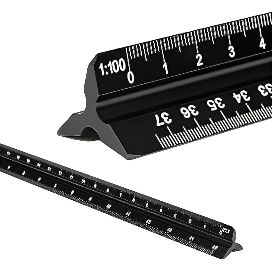 Architectural Scale Ruler – 12-Inch Aluminum Triangular Drafting Ruler for Architects, Engineers, and Students – Laser-Etched Markings for Precision Measuring – Ideal for Architectural & Technical Dr