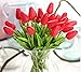 FatColo Artificial Mini Tulip Flowers, Stunning Real Touch PU Plastic Flowers for Wedding Home Room Hotel Party Event Decoration, Piece of 10 (Red)