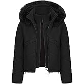 Cropped Puffer Jacket For Womens 2025 Winter Stand Collar Zip Up Quilted Puffer Coats With Faux Fur Hood Trendy