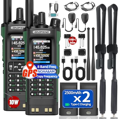 BAOFENG UV-32 Radio Ham Radio portátil 10W Receptor meteorológico NOAA recargable de largo alcance 5RM K5 Radio táctica bidireccional Walkie Talkie para adultos con GPS, carga USB-C para equipo de supervivencia de caza, paquete de 2