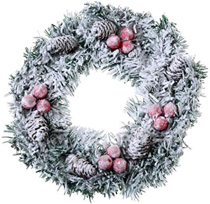 Sunrisee 11.8'' Christmas Wreath with Snow Pine Cones and Red Berries for Christmas Seasonal Decor