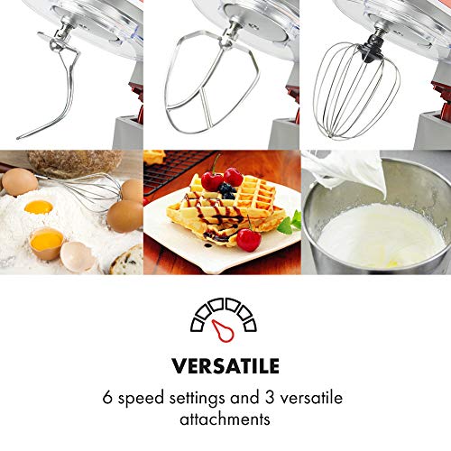 Wellish Stand Mixer 5L Kitchen Mixer 6 Speed 1200W Dough Mixer with Dough Hooks, Whisk, Beater, Pouring Shield, Dough Maker, Red