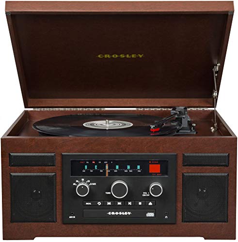 Crosley CR7007D-MA Patriarch 3-Speed Turntable with Radio, Cd Player, Aux-in and Bluetooth, Mahogany