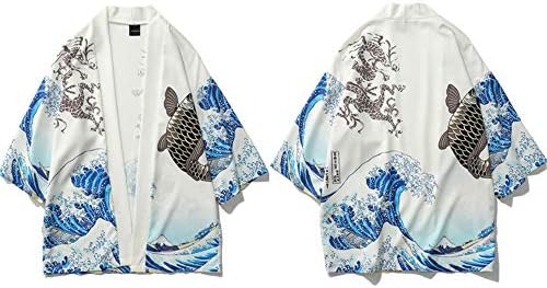 Sonjer Japanese Crane Printed Kimono Cardigan Jackets New Mens Japan Style 3/4 Sleeve Casual Streetwear Coats Fashion Outwear