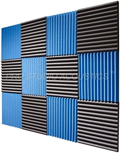 Pro Studio Acoustics - 12"x12"x1" Acoustic Wedge Foam Absorption Soundproofing Tiles - 12 Pack (Blue/Charcoal)
