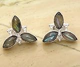 Genuine Labradorite & .925 Sterling Silver Overlay Handmade Stud Earrings for Women