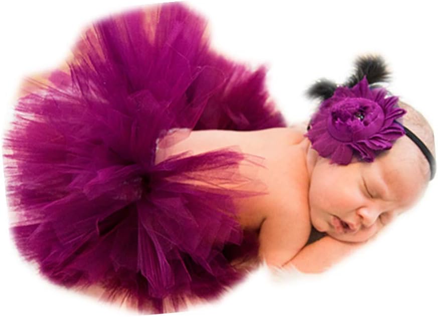 Newborn Photography Props Girls Baby Photo Props Outfit Princess Fluffy Tulle Tutu Skirt & Floral Headband