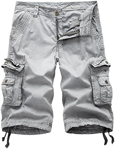 Summer Men's Cargo Shorts Loose Casual Multi-Pocket Classic Fit Short(32,Light Grey)