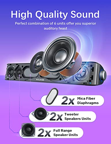 Nylavee Computer Speakers, HiFi Sound Quality PC Speakers for Desktop, Bluetooth 5.0 and 3.5mm Aux-in Computer SoundBar, USB Powered Desktop Speaker for PC, Laptop, Tablet, Xbox, Gaming Speaker