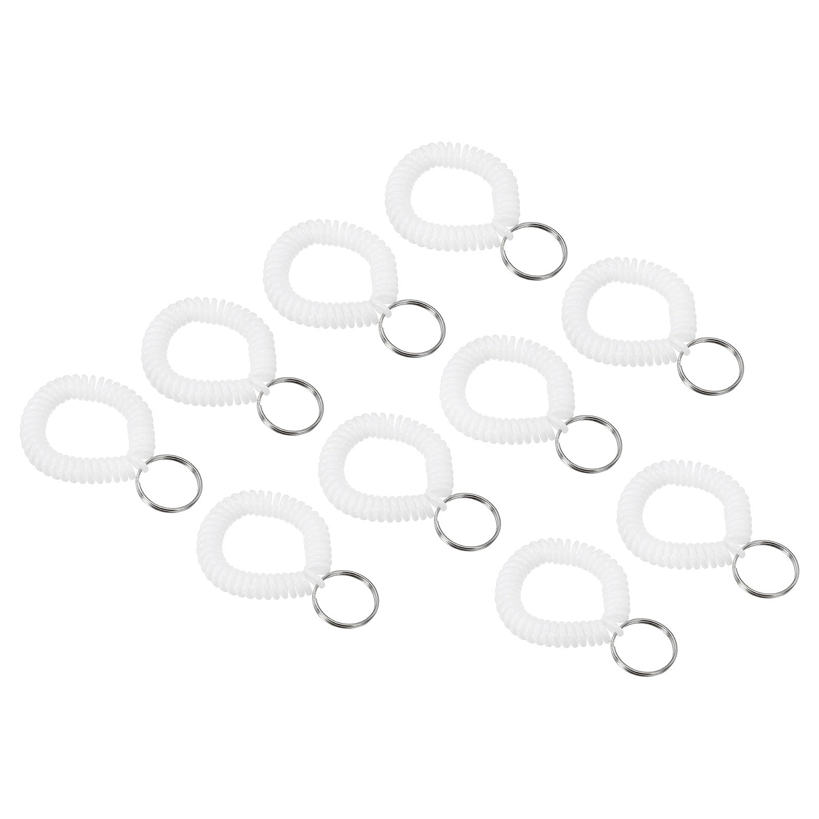 PATIKIL Spiral Wrist Coil Keychain, 10 Pack Plastic Stretchable Wristband Wristlet Key Ring Holder for Outdoor Sport Gym Pool Sauna, White