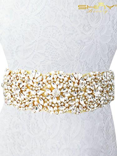 ShiDianYi Rhinestone Trim Gold Rhinestone Trim Applique Bridal sash Applique ~RA327