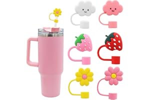 MEITESTI Flower Straw Cover Cap for Stanley Cup Silicone Straw Topper Compatible with 30&40 Oz Tumbler with Handle,Straw Tip Covers 10mm 0.4in for Straw Tip Covers (6pcs Strawberry Cloud Flower)