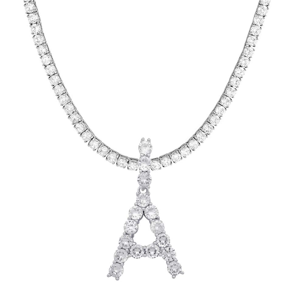 Initial Necklace Silver Tennis Necklaces for Women Tennis Chain custom name necklace Bling CZ personalized Letter Necklace women men, Metal, Cubic Zirconia