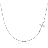 BriLove 925 Sterling Silver Cross Necklaces for Women,Shiny Cubic Zirconia Delicate Sideways Choker Necklace Valentines Day/Birthday/Christmas/Anniversary