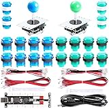 Easyget 2-Player DIY Arcade Kit Zero Delay 2-Player USB Encoder + 2X Joystick + 20x LED Arcade Buttons for PC, Windows, MAME, Mac & Raspberry Pi Retro Gaming DIY (Blue & Green)