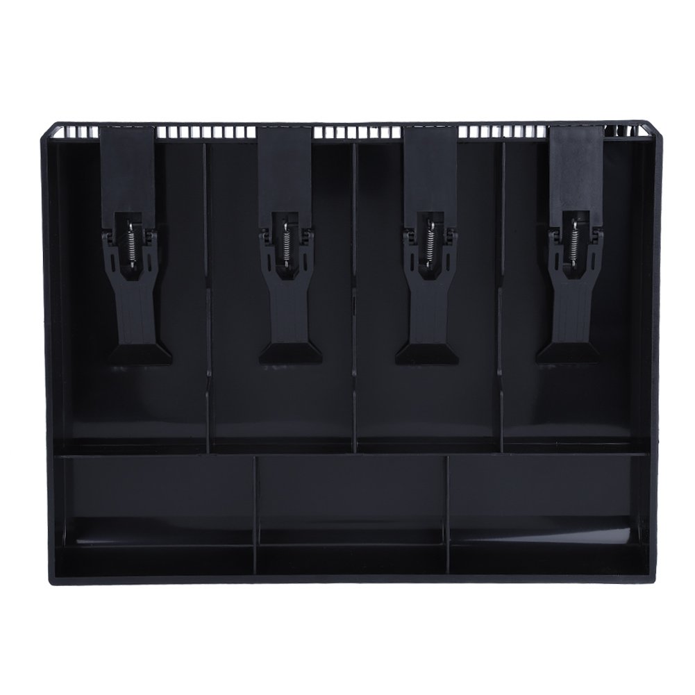 Cash Tray Drawer Register Insert Tray Replacement Plastic 4 Bills 3 Coins Compartments Money Storage Box 12.5 x 9.6 x 1.5inch(Black)