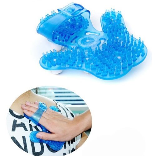 Vani® Body Massage Glove Multi-functional Systemic Rubber Palm Shape Massager with 360 Degree 9PCS Steel Rolling Balls (Blue)