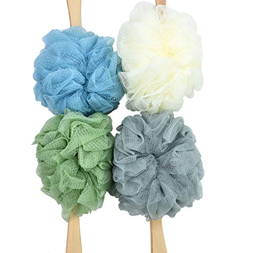 Pomeat 4 PCS Bath Loofah with Long Handle Wooden Shower Body Brush for Health and Beauty