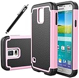 E LV SAMs5-001hyb Hybrid Dual Layer Armor Defender Case for Galaxy S5 and Galaxy i9600 Bundle with Stylus, Screen Protector and Microfiber Sticker Digital Cleaner - Baby Pink