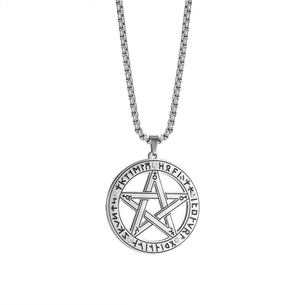 TEAMER Supernatural Pentagram Pendant Witch Protection Star Amulet Necklace for Men Women, Stainless Steel Unknown