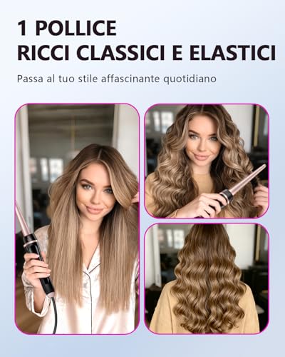 5 in 1 Curling Iron with Thermal Brush and Interchangeable Ceramic Barrels (0.35"-1.25") Set of Curling Iron with Plate, Instant Heating Dual Voltage Gifts for Women