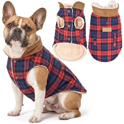 Parisian Pet - Scottish Red Plaid Dog Vest Coat/Fleece Sweater - Perfect Dog Sweaters for Christmas - Size 2XL