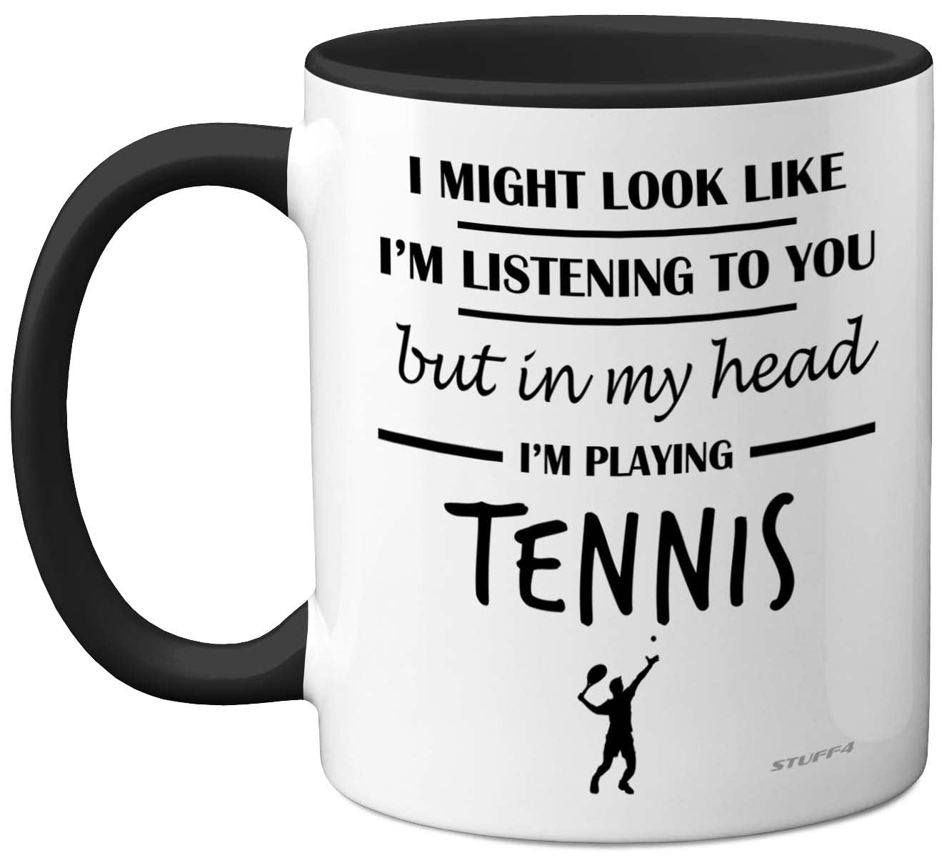 Stuff4 Tennis Gifts - Women & Men's Funny Tennis Mug 11oz Black Ceramic, Dishwasher Safe