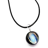 SPORTTIN Retro Galaxy Glass Ball Pendant Braided Leather Black Necklace Fashion Star Universe Choker(Colorful,C)