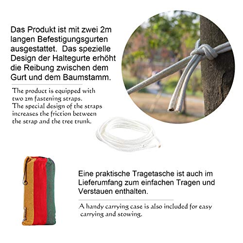 Yorbay Hängematte Outdoor Baumwolle 200 x 150 cm, 200kg Tragkraft, mit Tragetasche für Außenbereich, Garten, Camping… – Bild 5