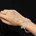 yueton Rhinestone Leaf Hand Harness Bracelet Bangle Fashion Ankle Bracelet Anklet with Chain Link Finger Ring for Women Sandals Beach Foot Jewelry Accessories Pack of 2