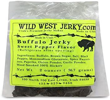 #1 Best Premium 100% Natural Grass Fed Hand Stripped 2 OZ. Thick Cut Delicious Tasty Bold Flavor Buffalo Jerky from Utah USA – Wood Smoked with Hickory Wood by Wild West Jerky