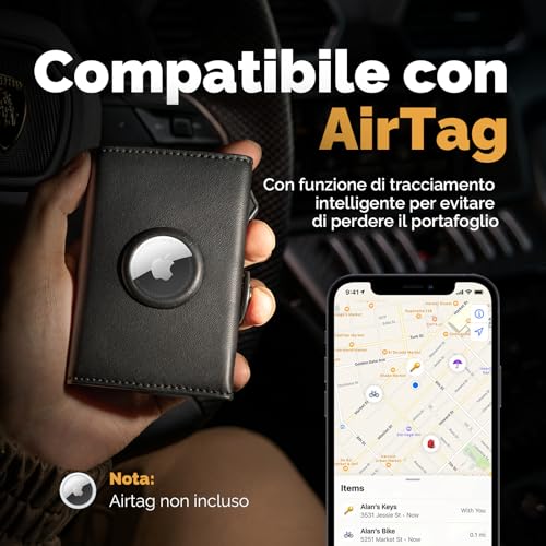 Manmaxim Airtag Men's Wallet, Slim Men's RFID Shielded Credit Card Holder, Compact Men's Air Tag Wallet with Coin Holder Capacity Card Holder for 9-12 Cards & 2 ID Window
