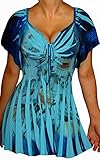 Funfash Plus Size Top Blue Floral Slimming Empire Waist Womens Plus Size Shirt