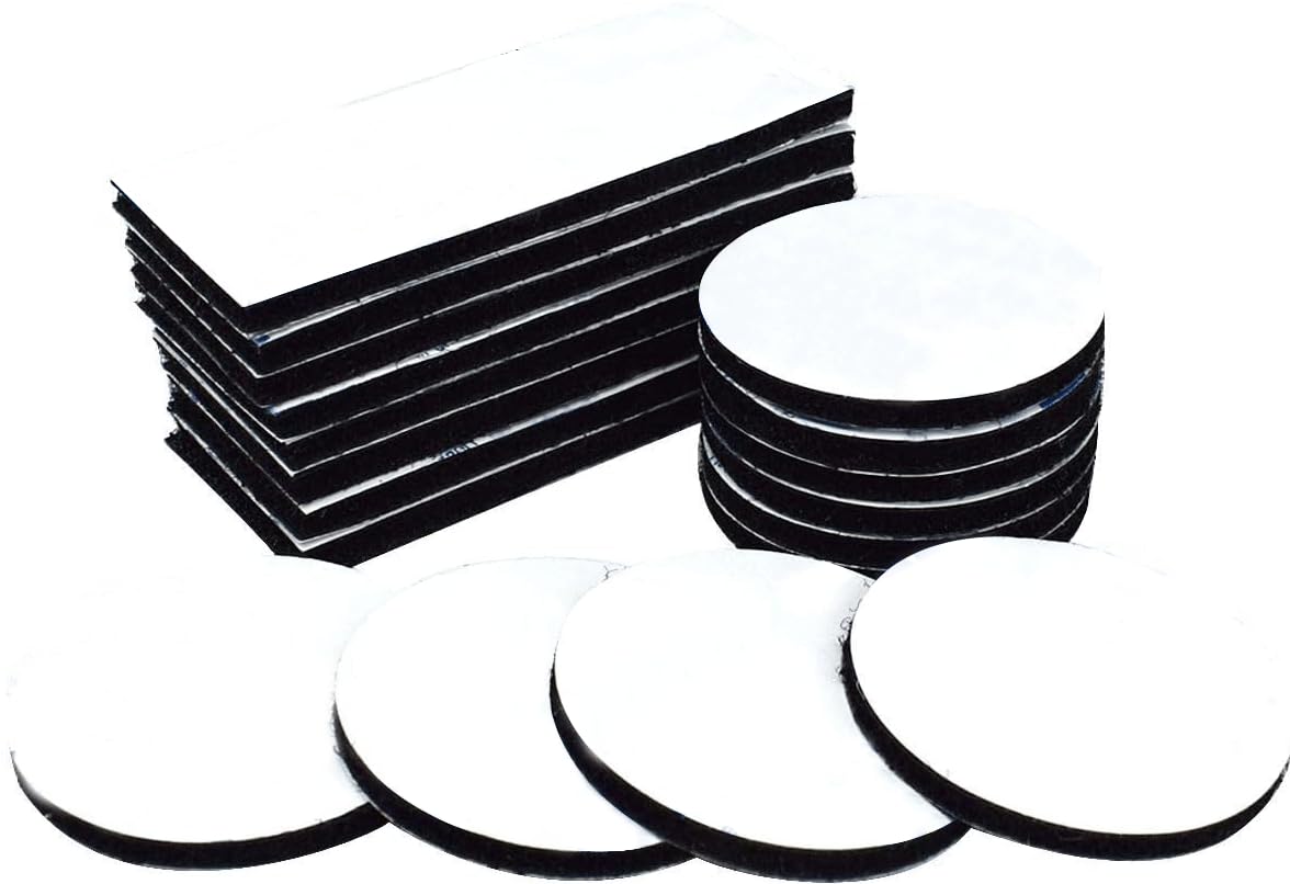 Double Sided Hook Loop Tape Pads, 20 Pcs Self Adhesive Sticky Heavy Duty Tape Removable Sticky Pads Tape with Hook Loop Pad for Fastener Car Home and Mats, Black Rectangle + Round