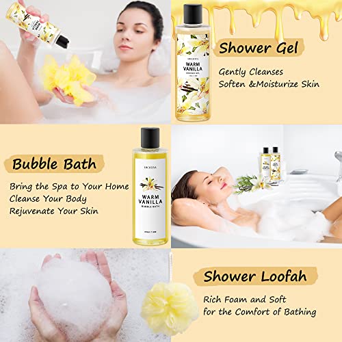 Gift Baskets for Women, Vanilla Spa Gifts for Women, 15pcs Bath and Body Gift Set with Bubble Bath, Relaxing Gifts for Women, Birthday Gifts for Her, Mom, Friends, Sister, Coworker, Wife, Girlfriend