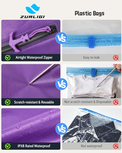 Zurligi Travel Vacuum Bag with Wireless Pump, IPX8 Waterproof Durable, Airtight Heavy-Duty Zipper, Portable Reusable Compression Packing Cubes with Shoulder Strap for Travel, Moving, Home Storage