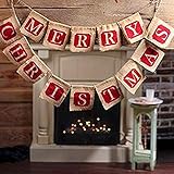 Binmer(TM) Hessian Burlap Merry Christmas Bunting Sign Rustic Wedding Party Banner Flag Indoor Outdoor Home Decor Gift
