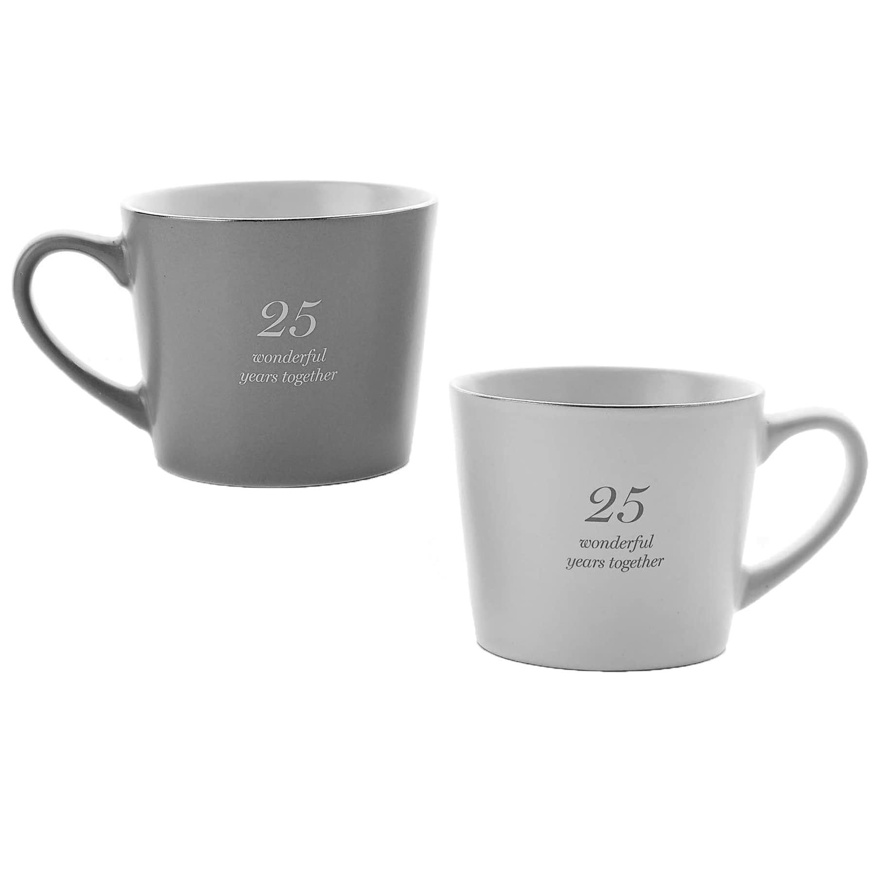 Widdop Anniversary Mug Set - 25 Wonderful Years, Grey and White