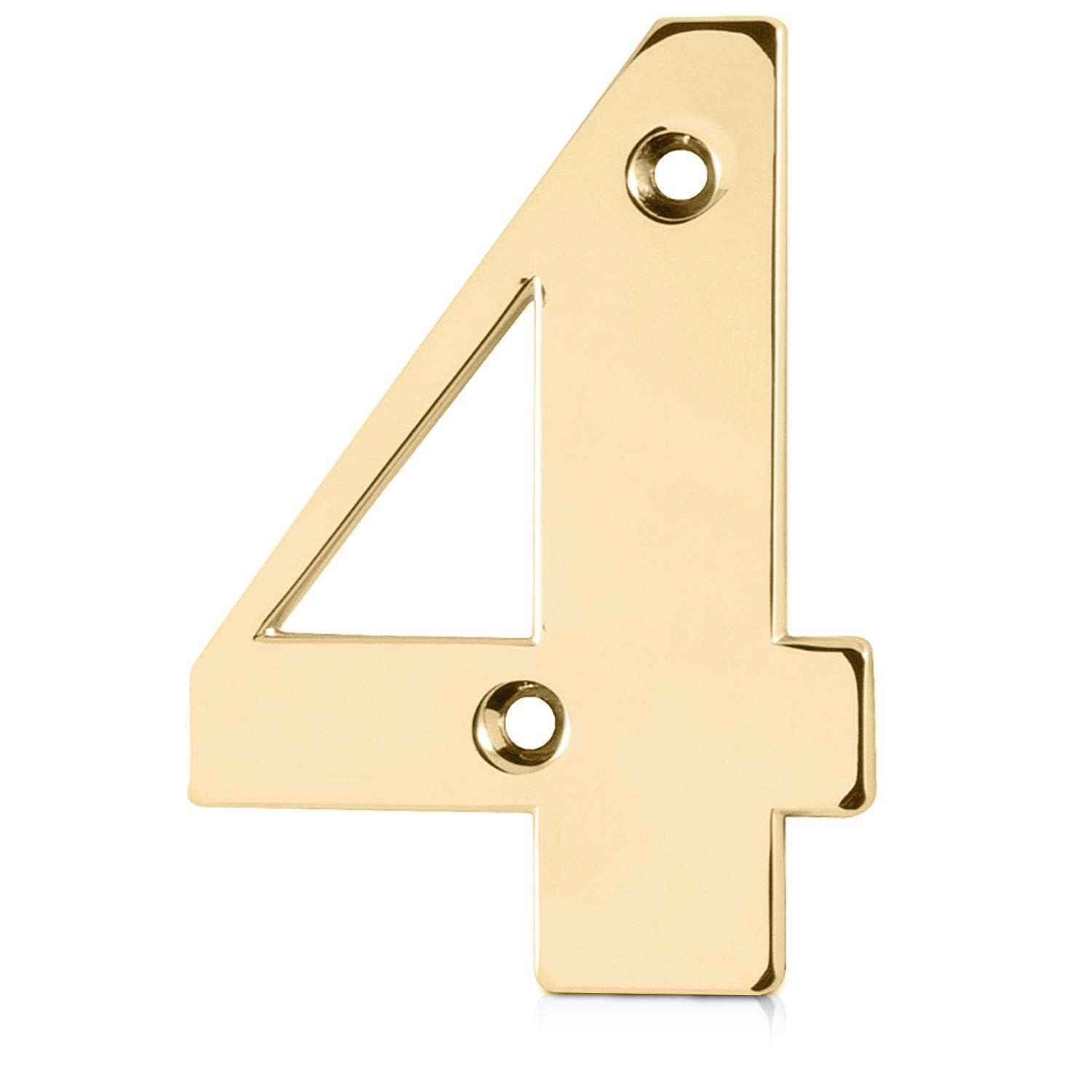 XFORT Polished Brass Front Door Number 4, House Number Suitable for All Door Types including Wooden, uPVC, and Composite.
