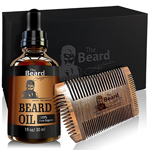 Beard wooden comb kit + beard oil with luxury gift box,…